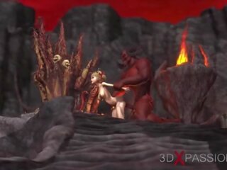 Devil fucks σκληρά ένα σούπερ έφηβος/η ms σε ο σκοτάδι inferno